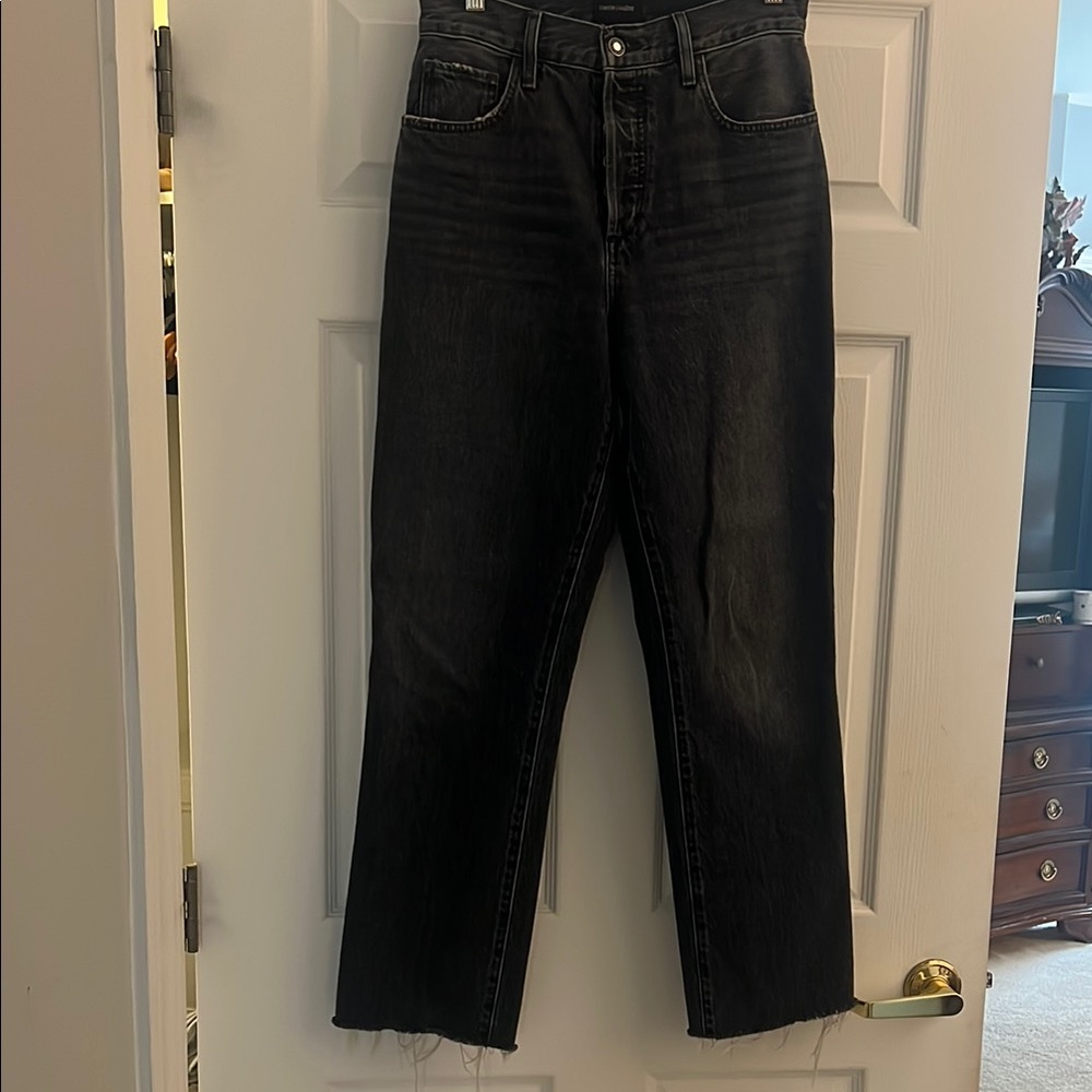Favorite Daughter “The Otto” Black Boot Cut Jeans with Frayed bottom.